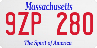 MA license plate 9ZP280