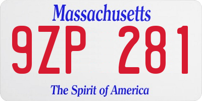 MA license plate 9ZP281