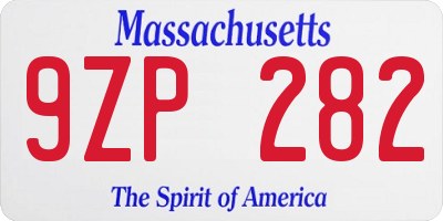 MA license plate 9ZP282