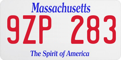 MA license plate 9ZP283