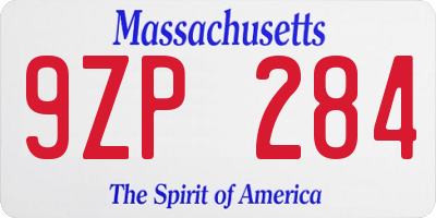 MA license plate 9ZP284