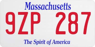 MA license plate 9ZP287