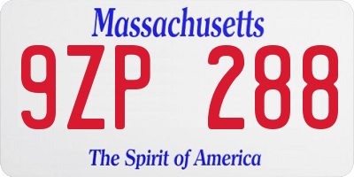 MA license plate 9ZP288