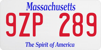 MA license plate 9ZP289