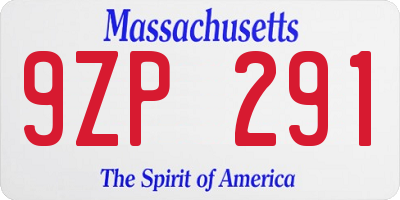 MA license plate 9ZP291