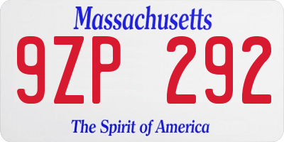 MA license plate 9ZP292