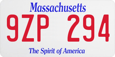 MA license plate 9ZP294