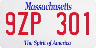 MA license plate 9ZP301