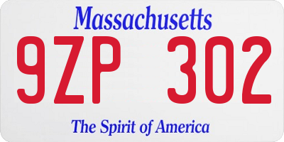 MA license plate 9ZP302