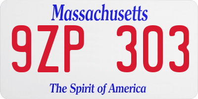 MA license plate 9ZP303