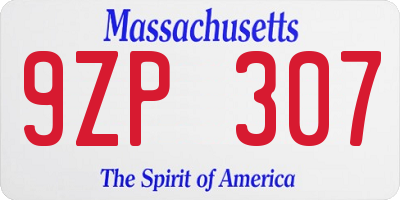 MA license plate 9ZP307