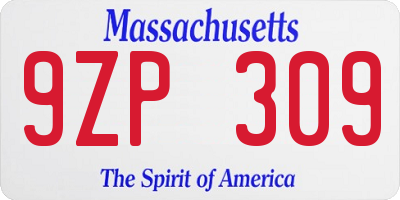 MA license plate 9ZP309