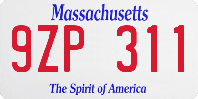 MA license plate 9ZP311