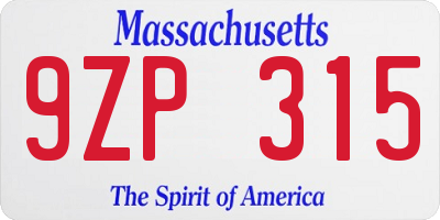 MA license plate 9ZP315