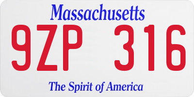MA license plate 9ZP316