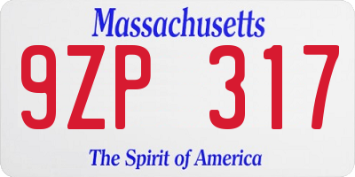 MA license plate 9ZP317