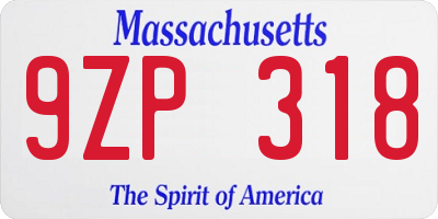 MA license plate 9ZP318