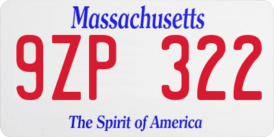 MA license plate 9ZP322