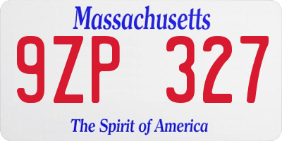 MA license plate 9ZP327