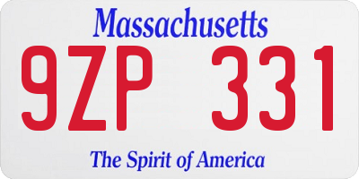 MA license plate 9ZP331