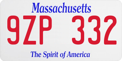 MA license plate 9ZP332