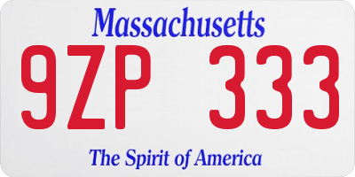 MA license plate 9ZP333