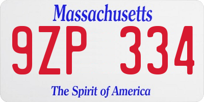MA license plate 9ZP334