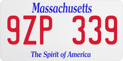 MA license plate 9ZP339