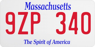 MA license plate 9ZP340