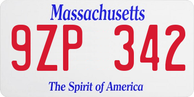 MA license plate 9ZP342