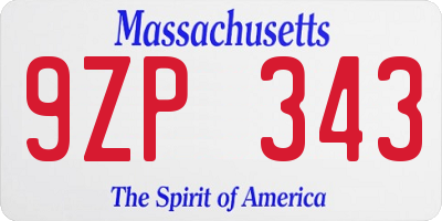 MA license plate 9ZP343