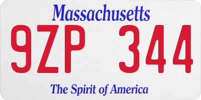 MA license plate 9ZP344