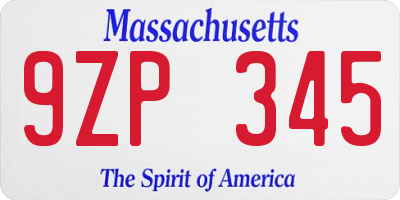 MA license plate 9ZP345