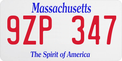 MA license plate 9ZP347