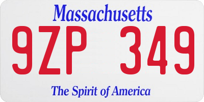 MA license plate 9ZP349