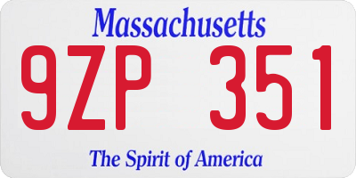 MA license plate 9ZP351