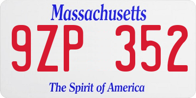 MA license plate 9ZP352