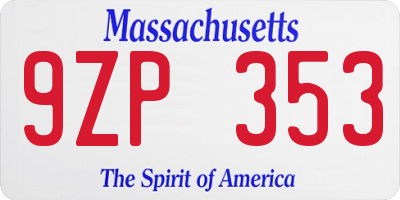 MA license plate 9ZP353