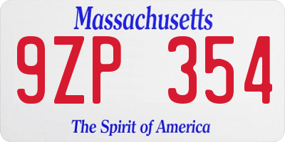 MA license plate 9ZP354