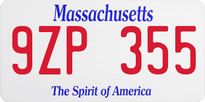 MA license plate 9ZP355