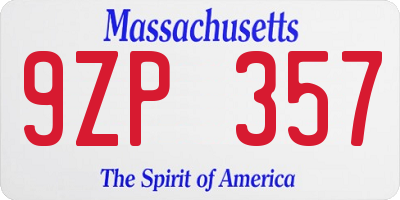 MA license plate 9ZP357