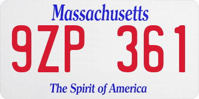MA license plate 9ZP361