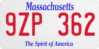 MA license plate 9ZP362