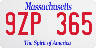 MA license plate 9ZP365