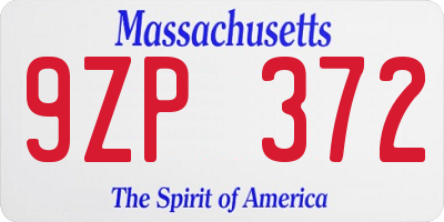 MA license plate 9ZP372