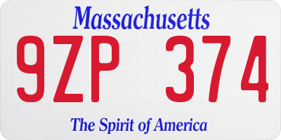 MA license plate 9ZP374