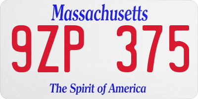 MA license plate 9ZP375