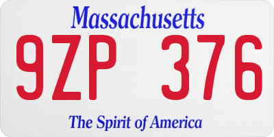 MA license plate 9ZP376