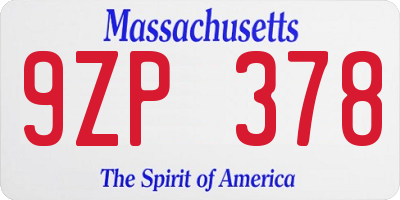 MA license plate 9ZP378