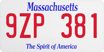 MA license plate 9ZP381